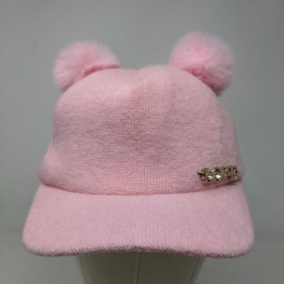 Unbranded Women's Strapback Hat Pink Fleece Fuzzy Pom Poms LOVE Logo - Picture 2 of 11